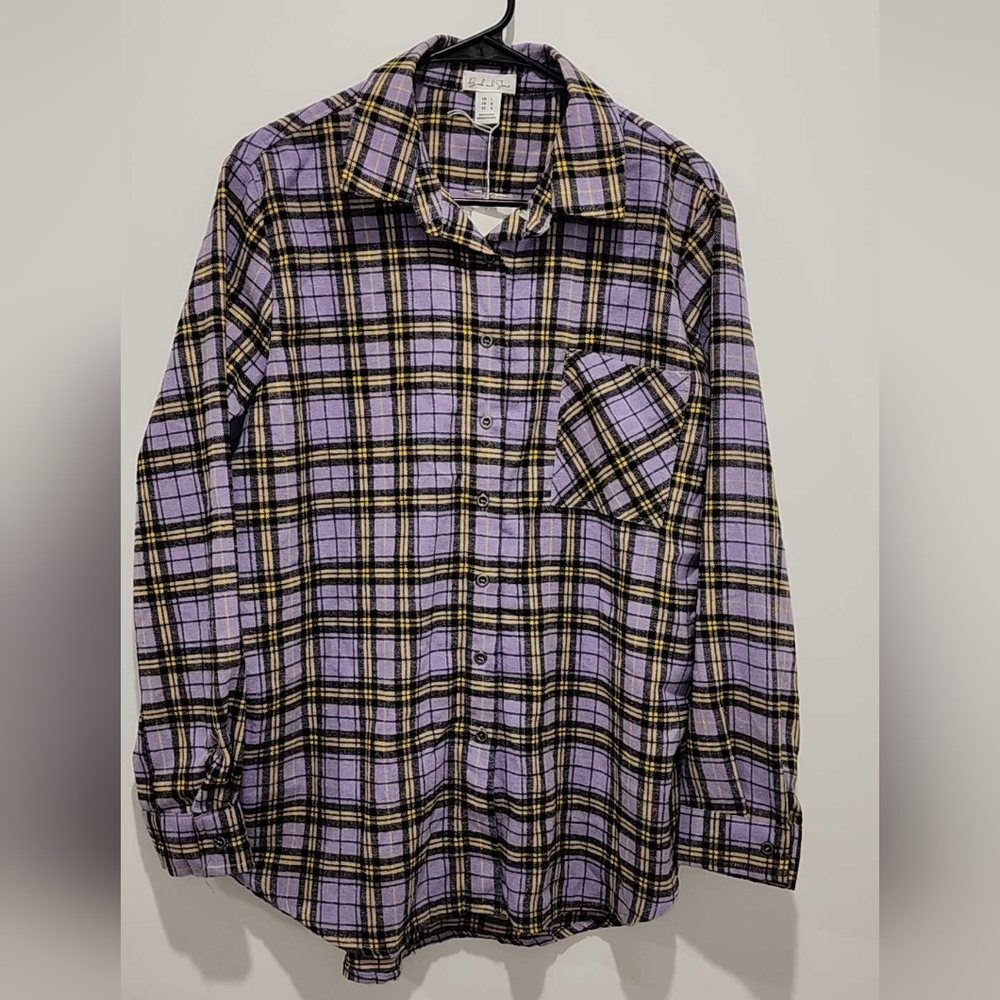 Plaid Button Down Shirt in Purple and Yellow